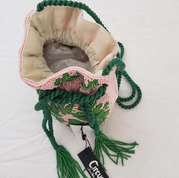 Circus Sam Edelman beaded resort palm leaf drawstring canvas purse O/S - Picture 7 of 9
